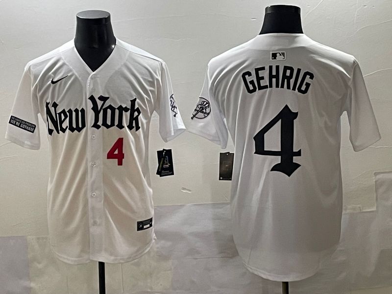 Men 2025 New York Yankees #4 Gehrig White Five generations Joint Name Nike MLB Jersey style 6